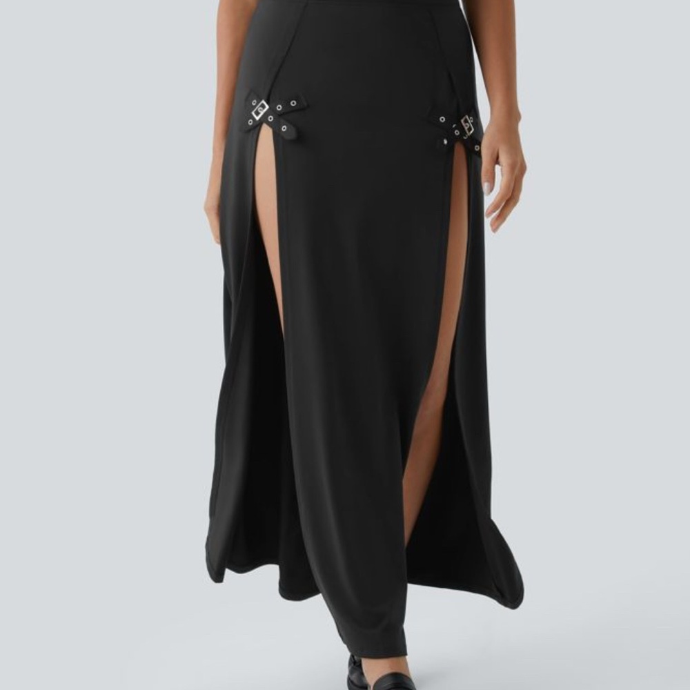 Halara High Waisted Decorative Buckle Split 2-in-1 Maxi Casual Skirt